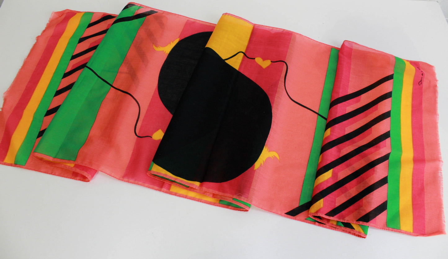1980s oscar de la renta cotton scarf abstract print colourful stripe 