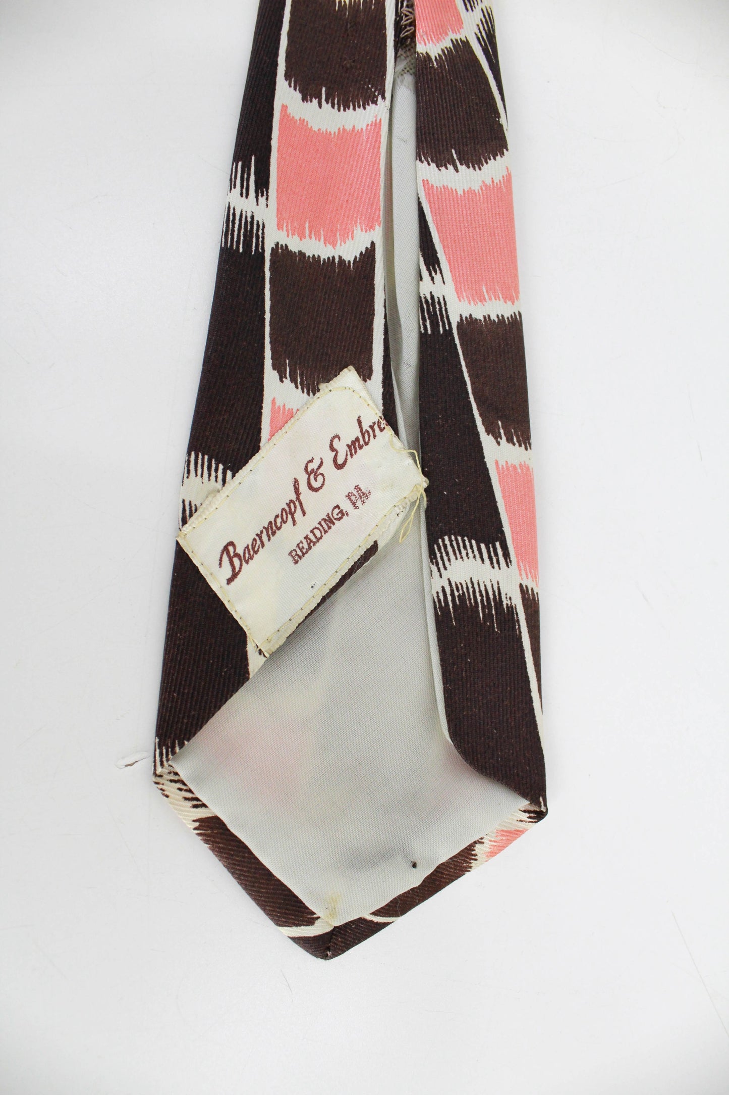 1940s abstract print rayon tie brown and pink wide swing tie