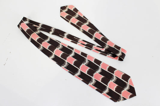 1940s abstract print rayon tie brown and pink wide swing tie