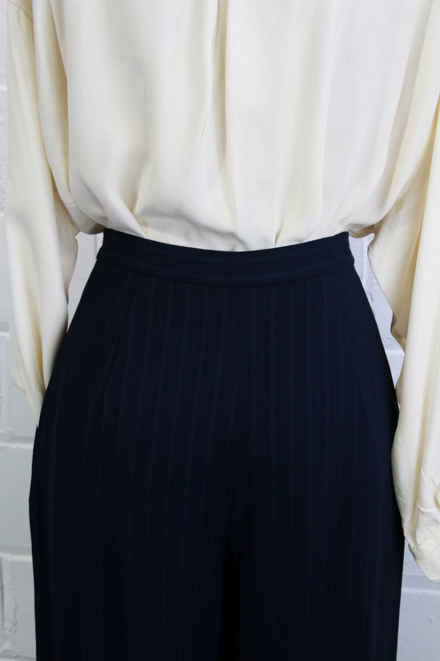 1980s Navy Pinstripe Trousers, Waist 26"