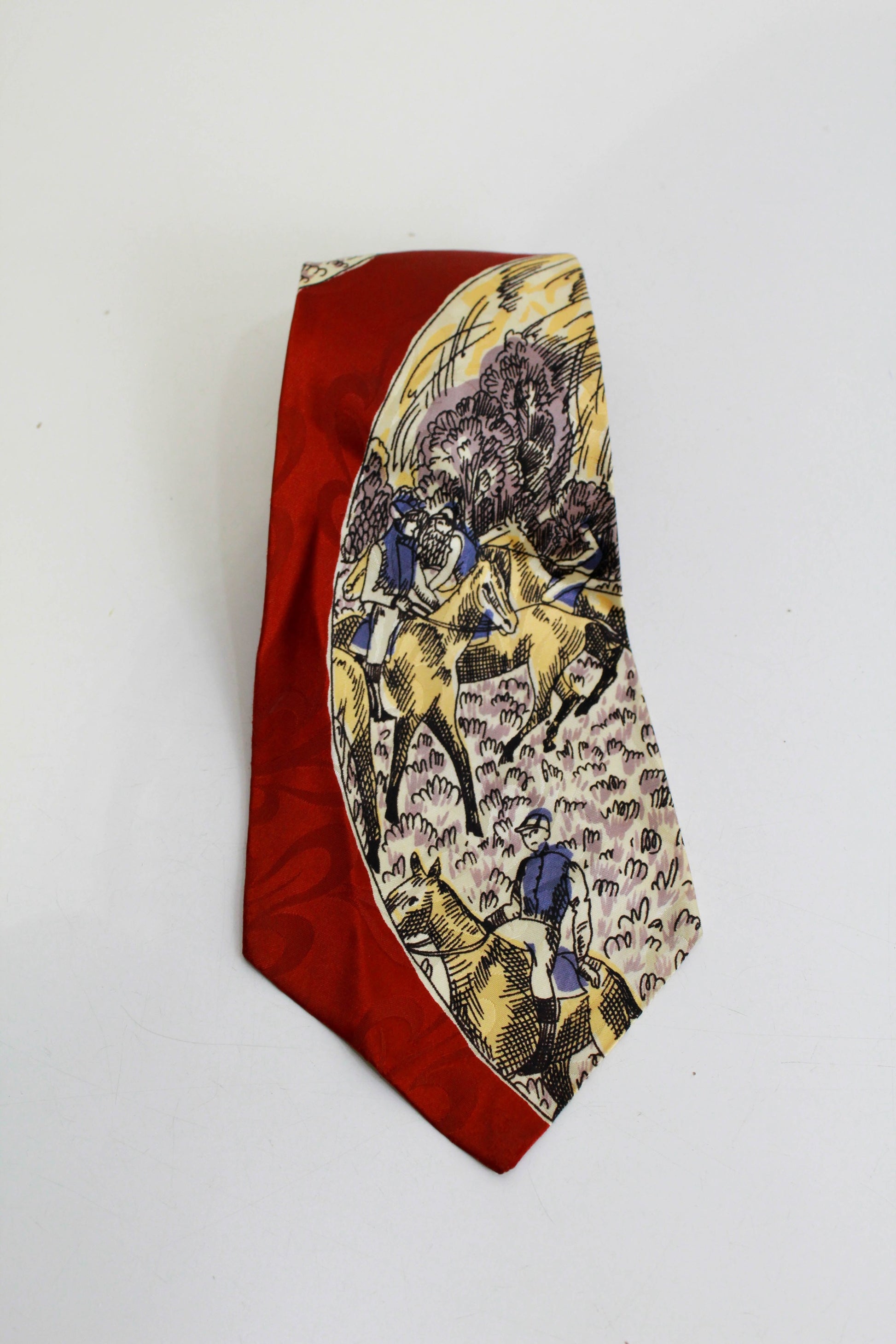 1940s degas at the races painting necktie, rayon bold look swing tie\