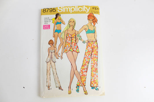1970s Bikini, Camisole, Shorts and Pants Sewing Pattern Simplicity 8795, Bust 31.5 in