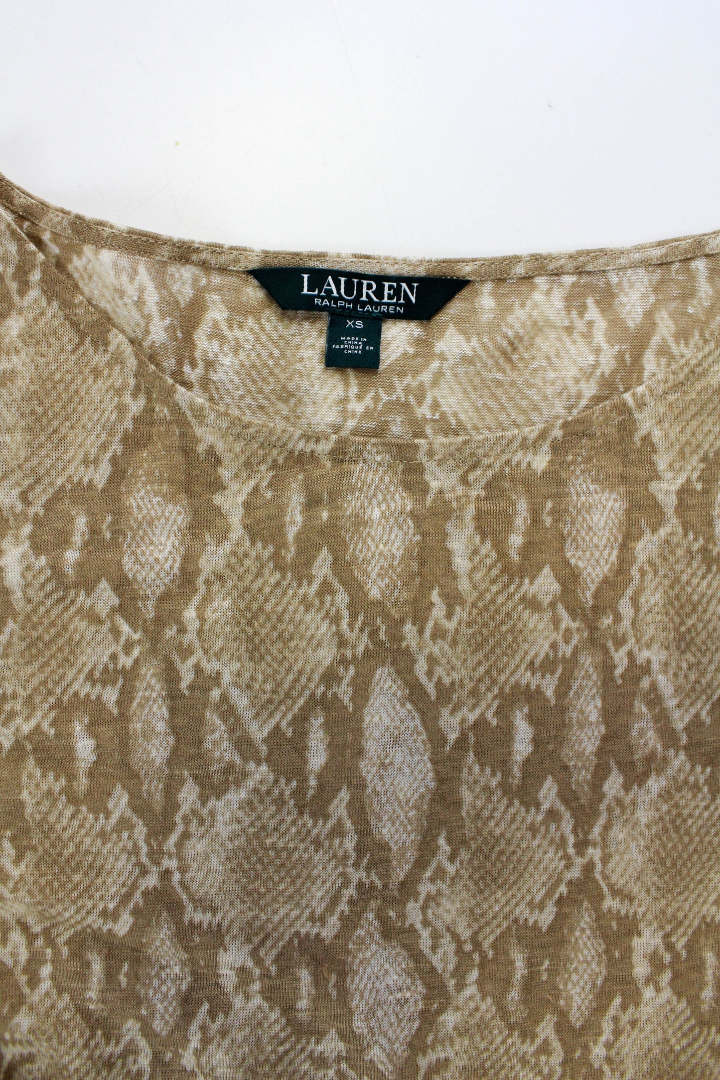 2000s Y2K Beige Snake Print Ralph Lauren Linen Top, Small