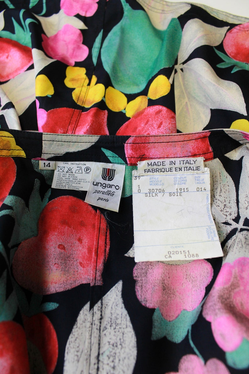 Vintage 1980s Ungaro Fruit Print Silk Blazer, XL