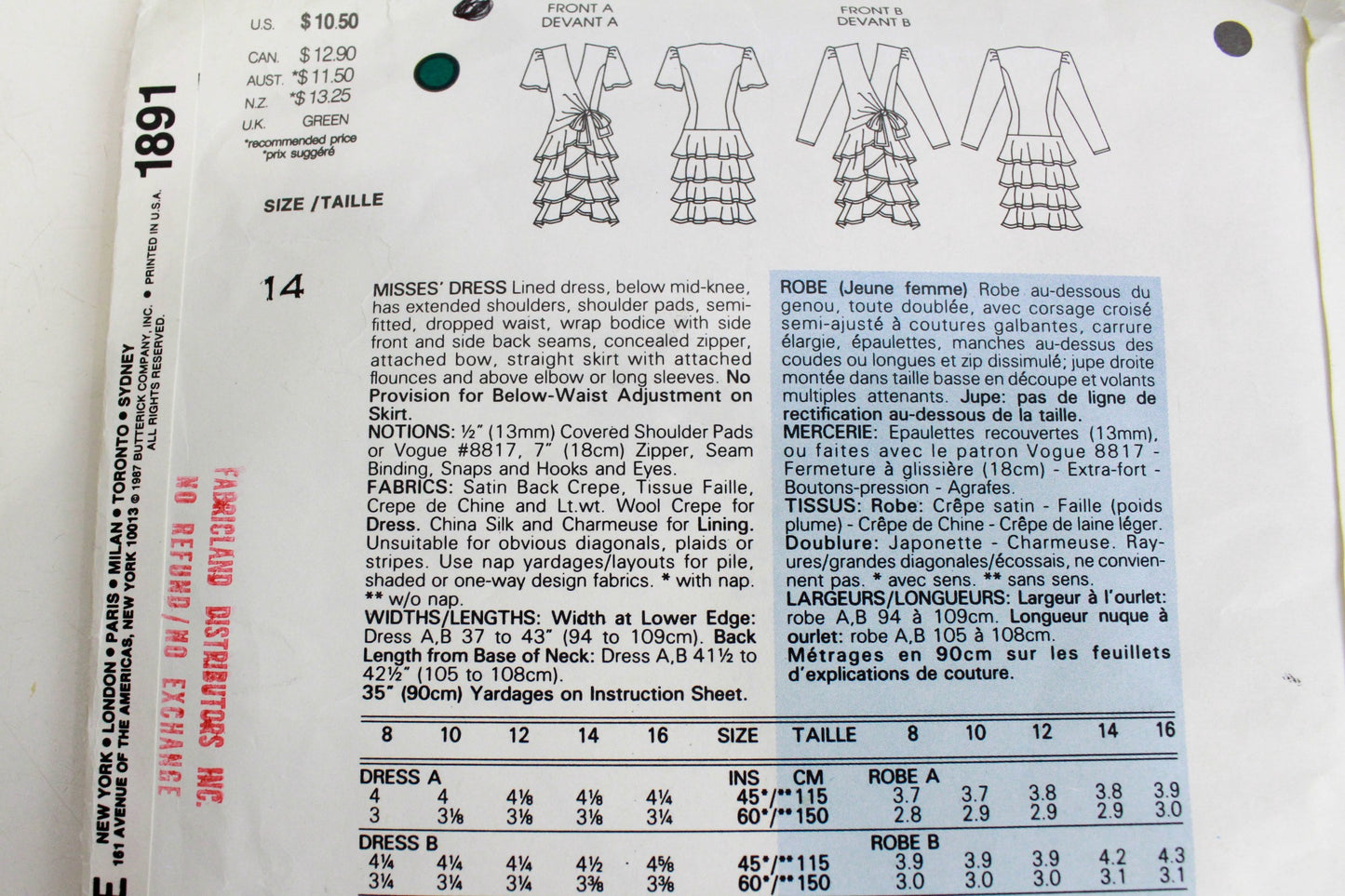 1980s bellville sassoon vogue designer original sewing pattern 1891 womens dress