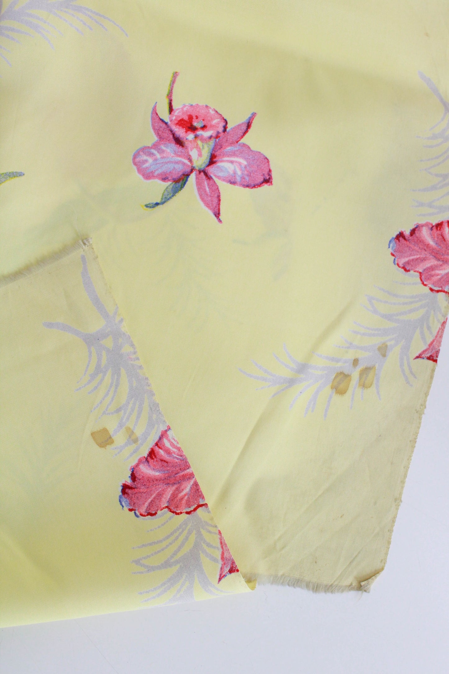 1940s Yellow Floral Print Rayon Fabric, 4 Yards