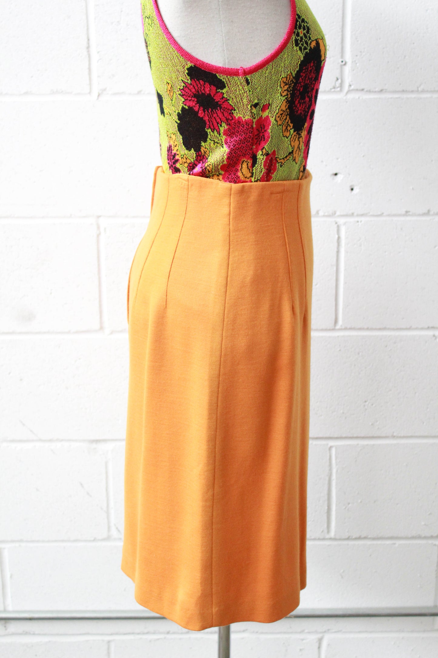 Orange/Mustard Yellow Wool Pencil Skirt, Waist 27"