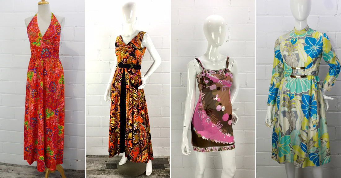 vintage 60s/70s psychedelic print dresses 