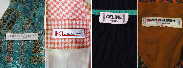 Vintage designer clothing. Geoffrey Beene, Celine, Yves Saint Laurent Rive Gauche, Karl Lagerfeld, Celine 