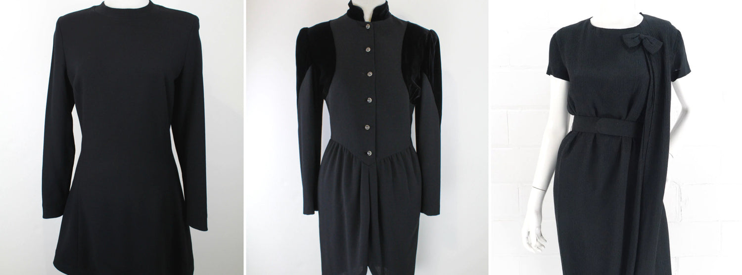 Vintage designer dresses, versace, Pierre Cardin, Valentino black dresses 