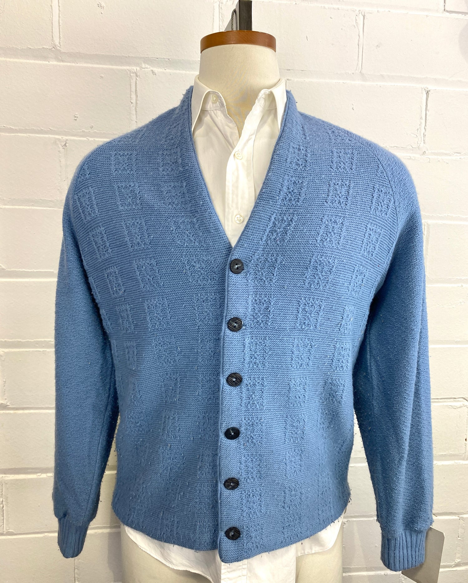vintage 60s men's blue wool cardigan 