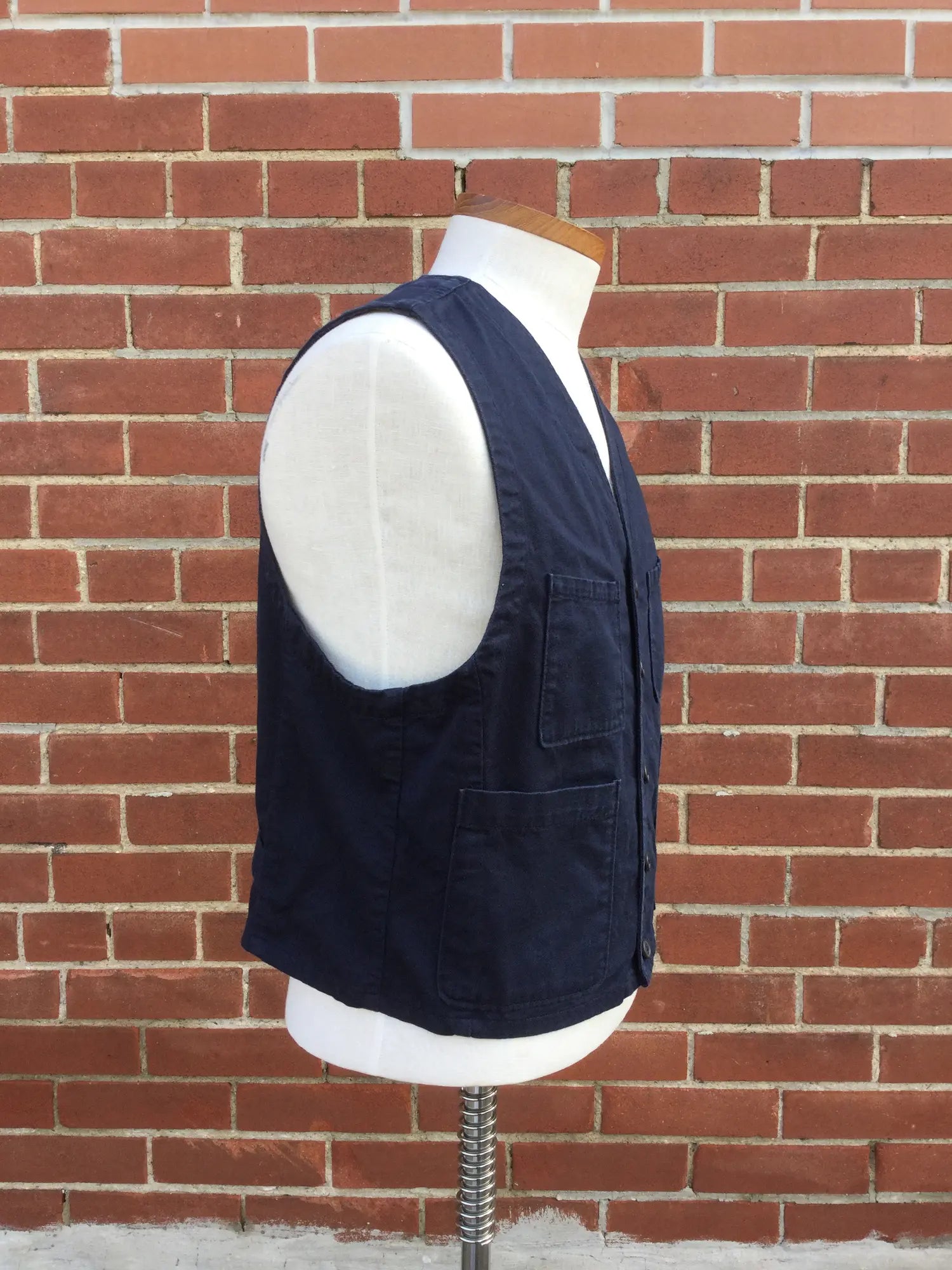 2010s Universal Works Navy Cotton Work Waistcoat (Cropped), Large 