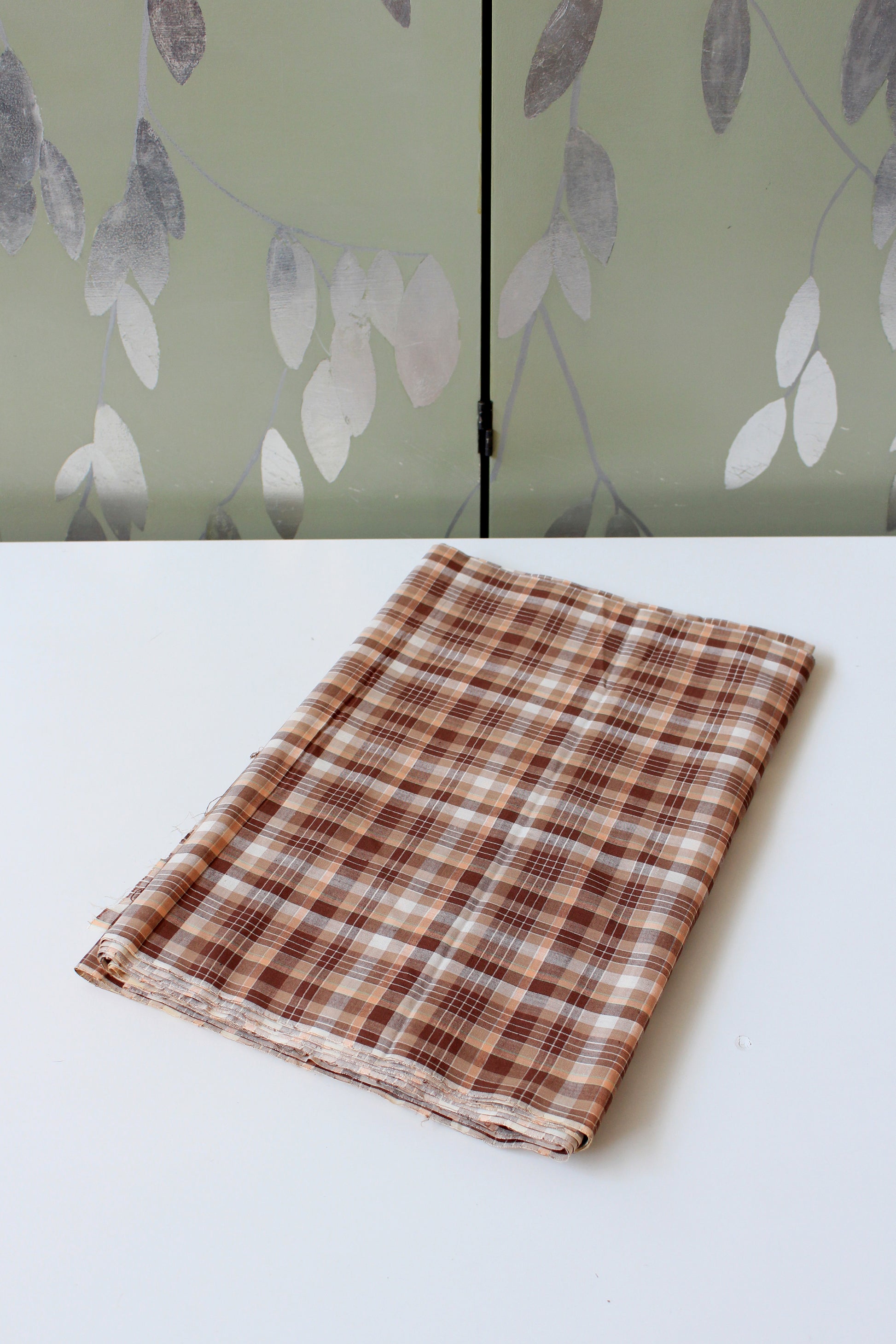 1960s Autumnal  Brown And Orange Vintage Plaid Cotton Fabric, 7.3 Yards