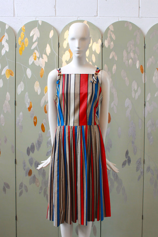 Vintage 1970s Does 1950s Striped Fit And Flare Dress