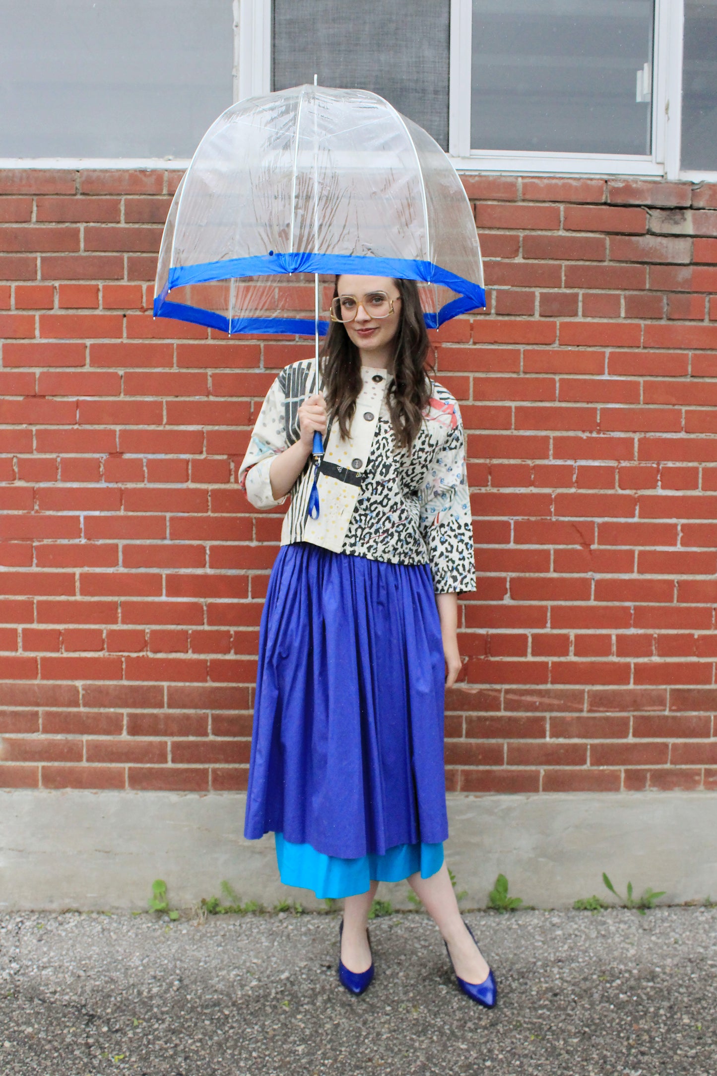 Vintage 1980s Laurèl by Escada Two Tone Blue Full Gathered Cotton Skirt, Small