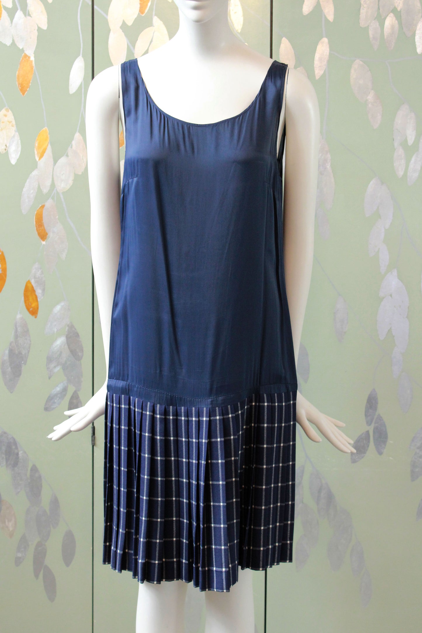 Vintage 1960s Drop Waist Matching Set In A Blue Grid Check Plaid, Small