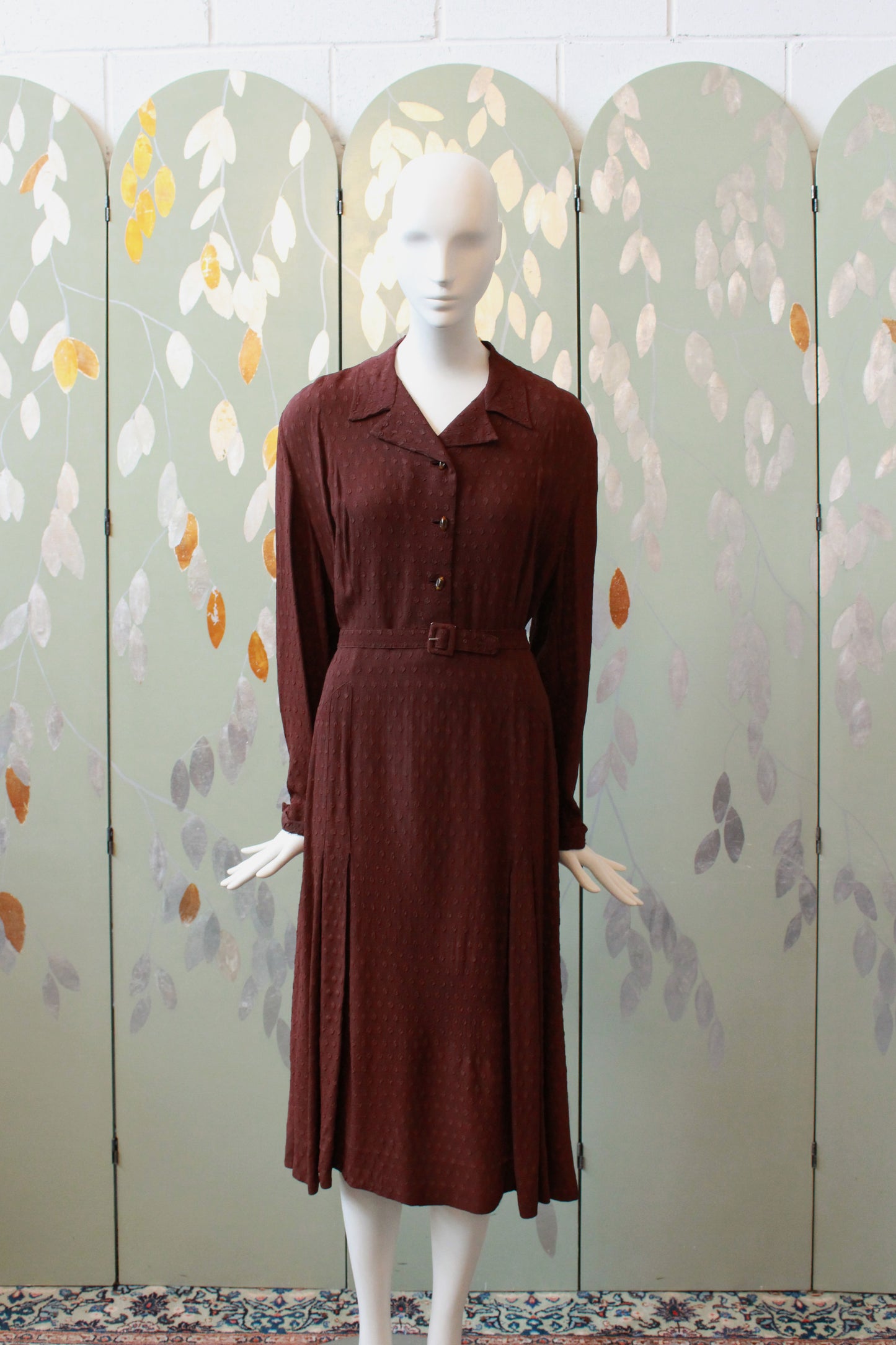 1940s Dark Cinnamon Long Sleeve Dress, Large 