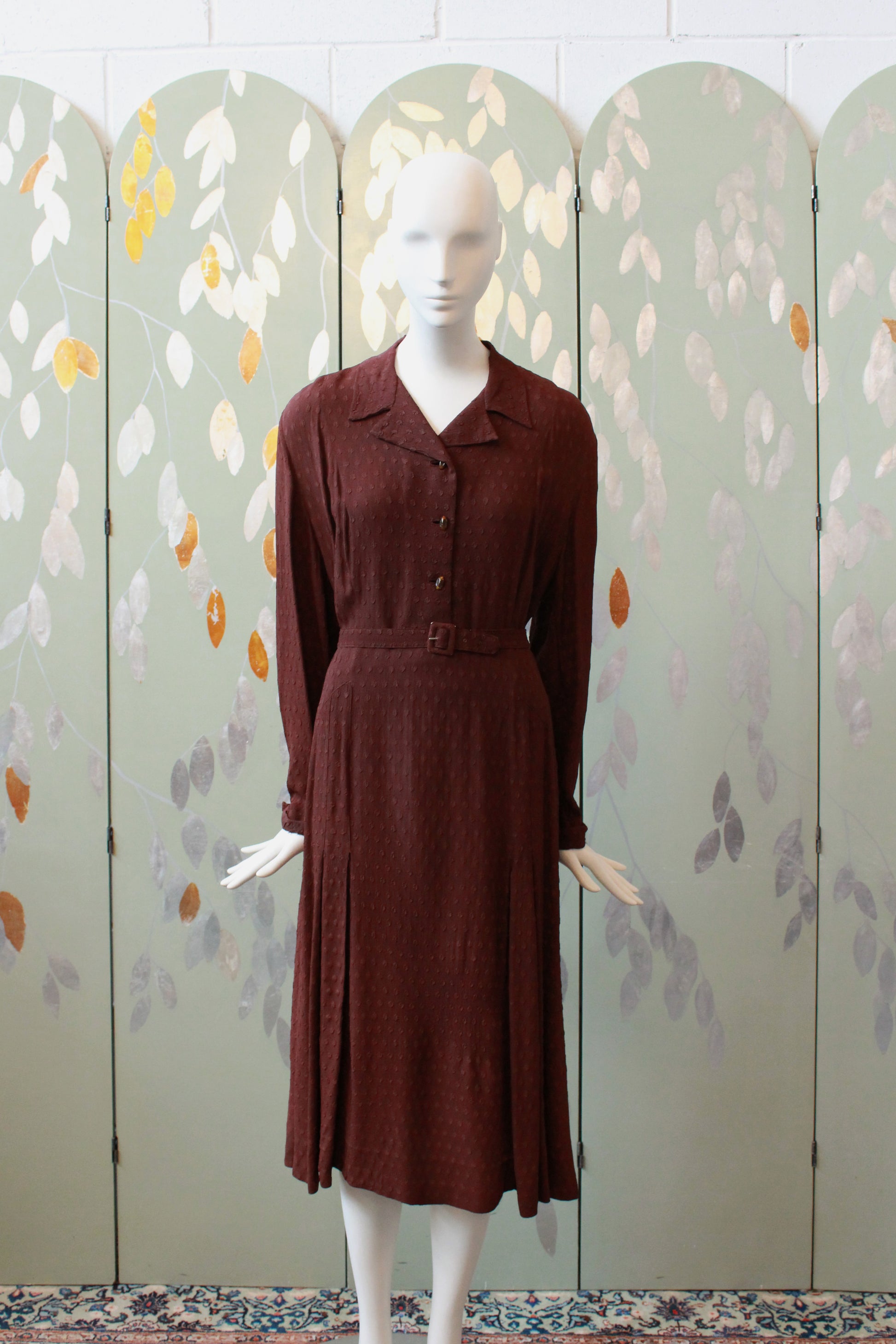 1940s Dark Cinnamon Long Sleeve Dress, Large 