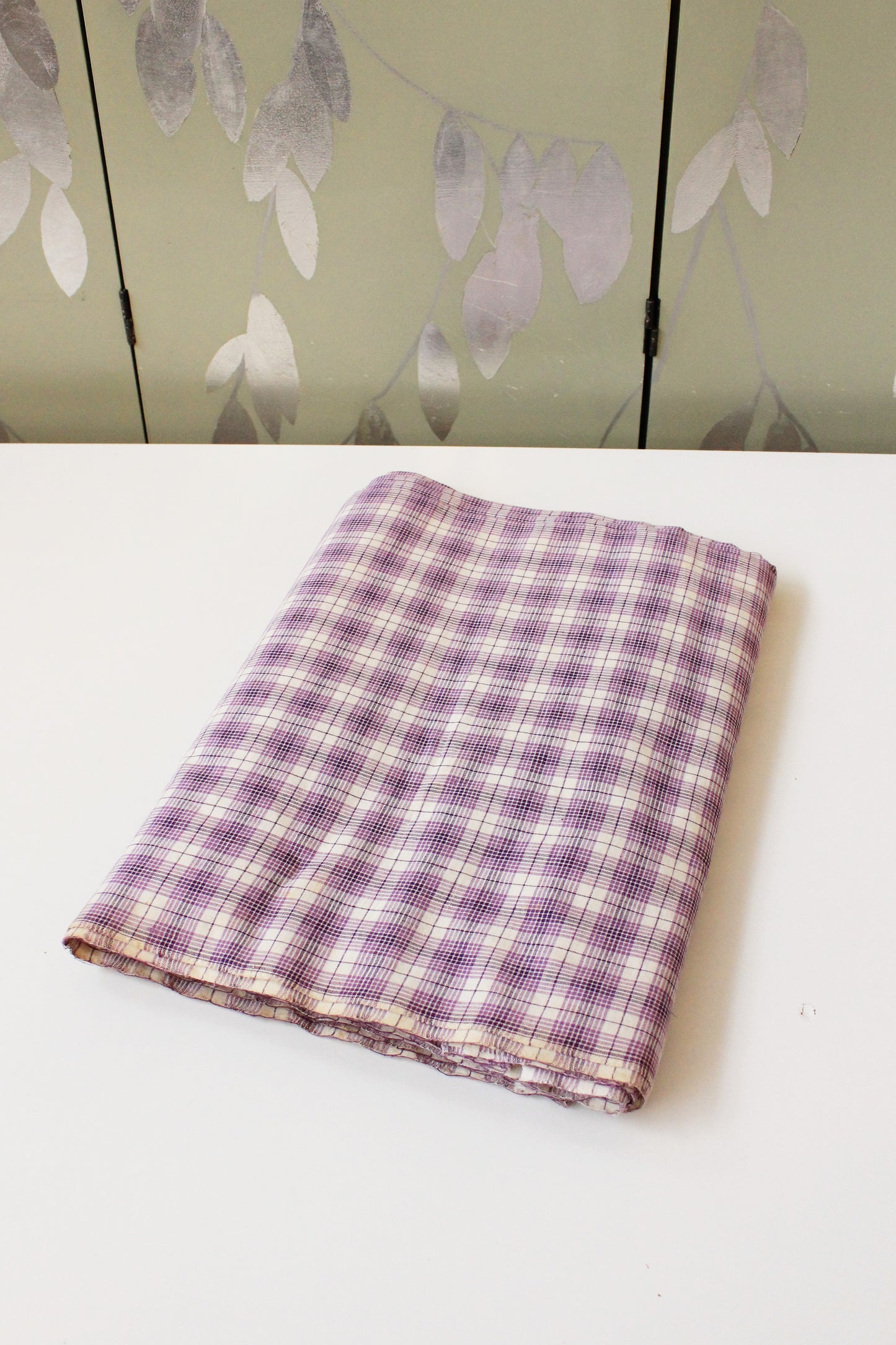 1920s Purple And White Plaid Cotton Sewing Fabric, 9.5 Yards