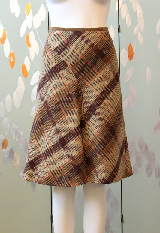 1980s/1990s Max Mara Beige And Brown Plaid Knee Length Skirt, Small