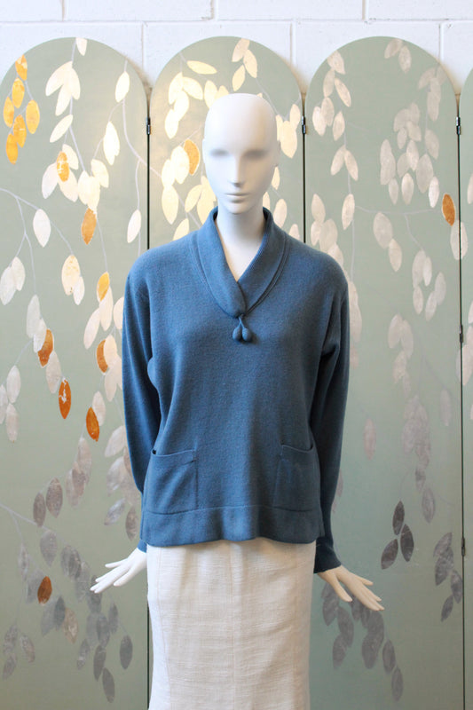 1960s Blue Cashmere Sweater With Matching Belt, Small 