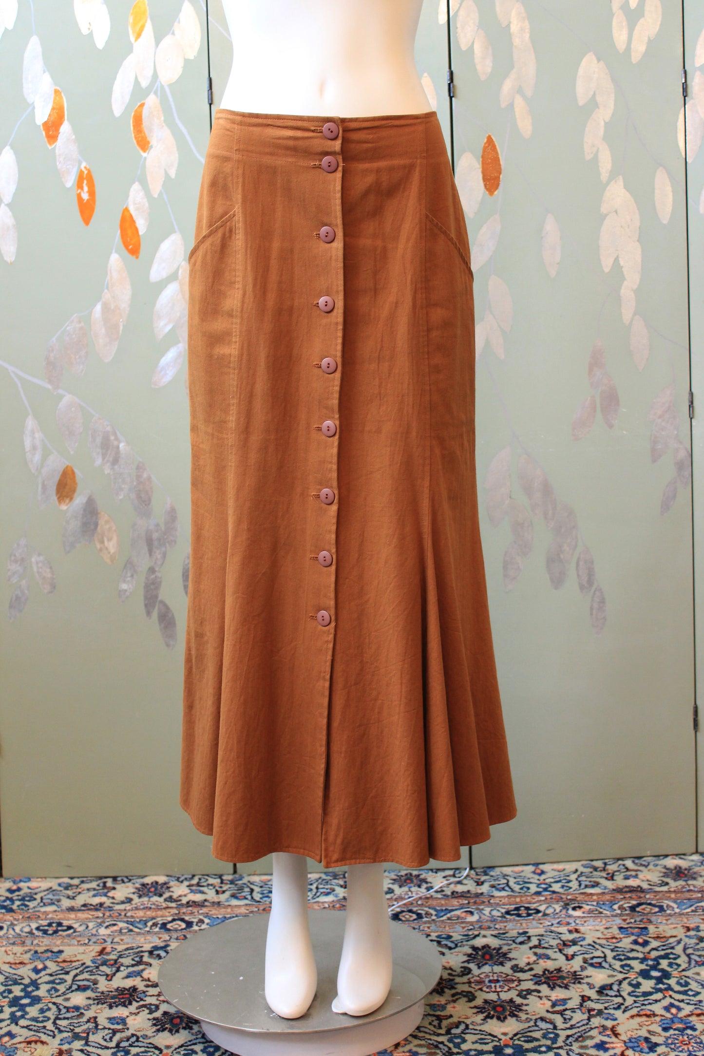 1980s Casual Boho Tan Lace Up Contempo Casuals Skirt, Small/Medium