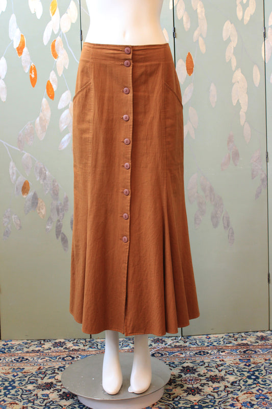 1980s Casual Boho Tan Lace Up Contempo Casuals Skirt, Small/Medium