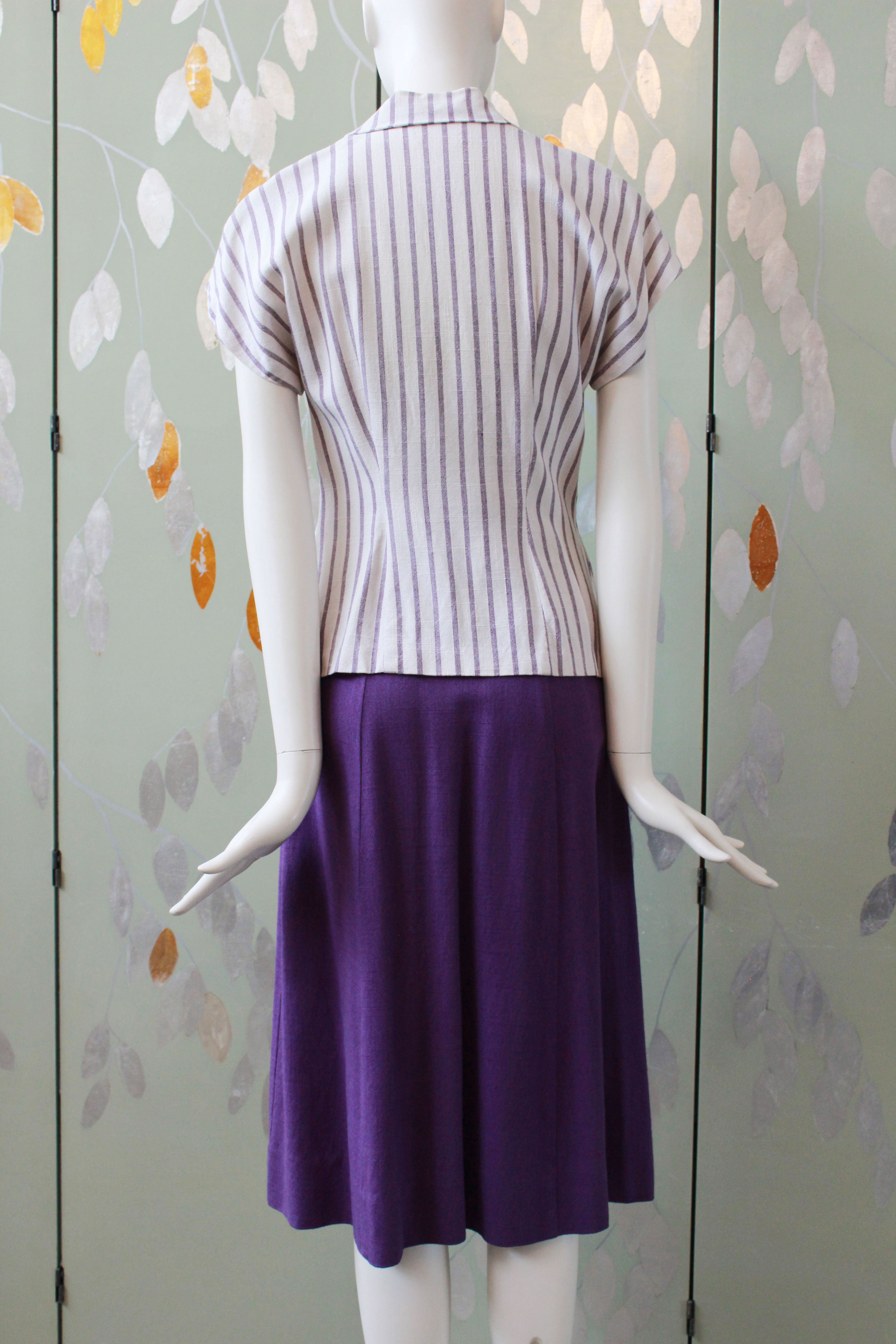 Vintage 1950s Purple Stripes Summer 2 PC Skirt Set XS Ian Drummond Vintage