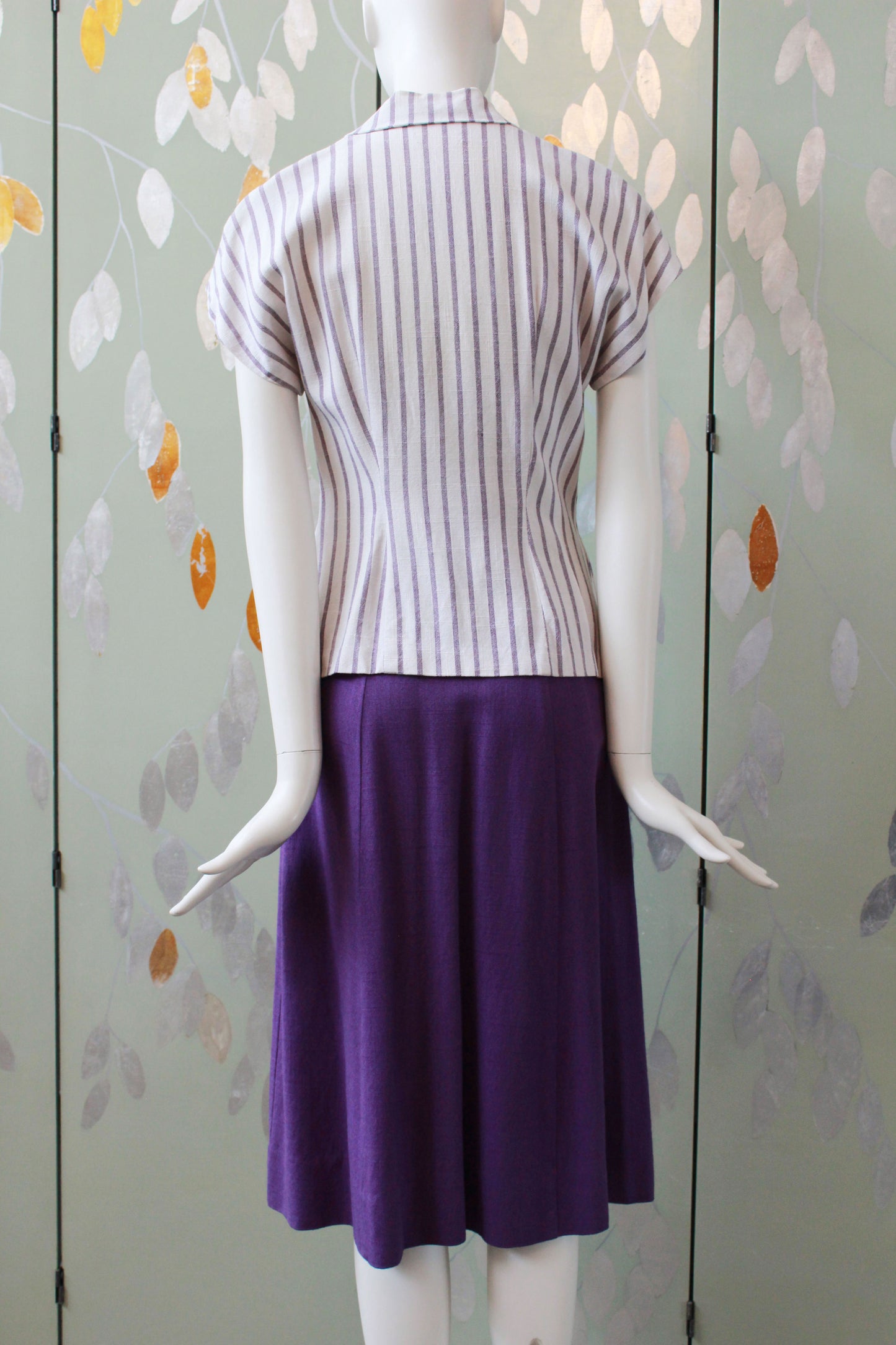 Vintage 1950s Purple Stripes Summer 2 PC Skirt Set, XS