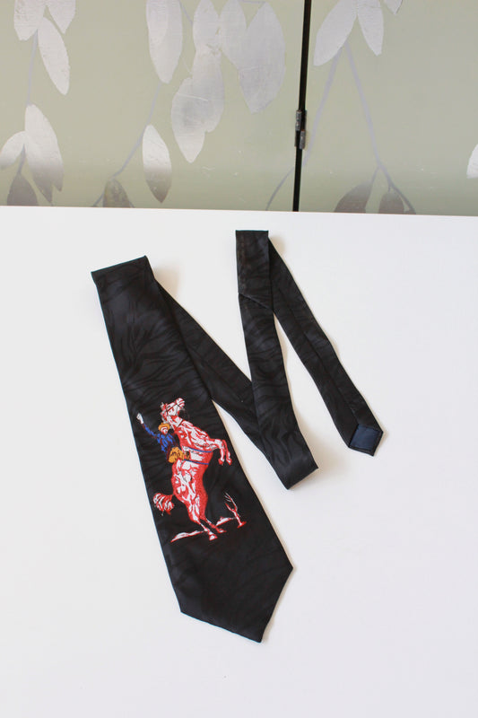 Vintage 1940s Western Rodeo Cowboy Black Rayon Handmade Tie