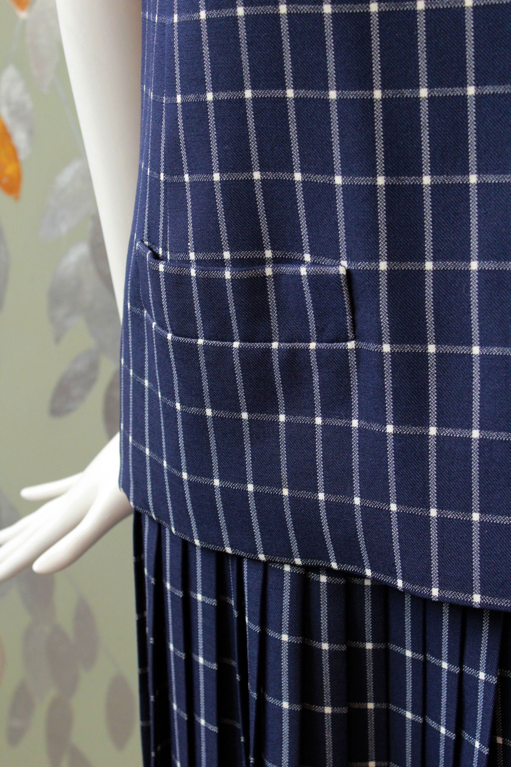 Vintage 1960s Drop Waist Matching Set In A Blue Grid Check Plaid, Small