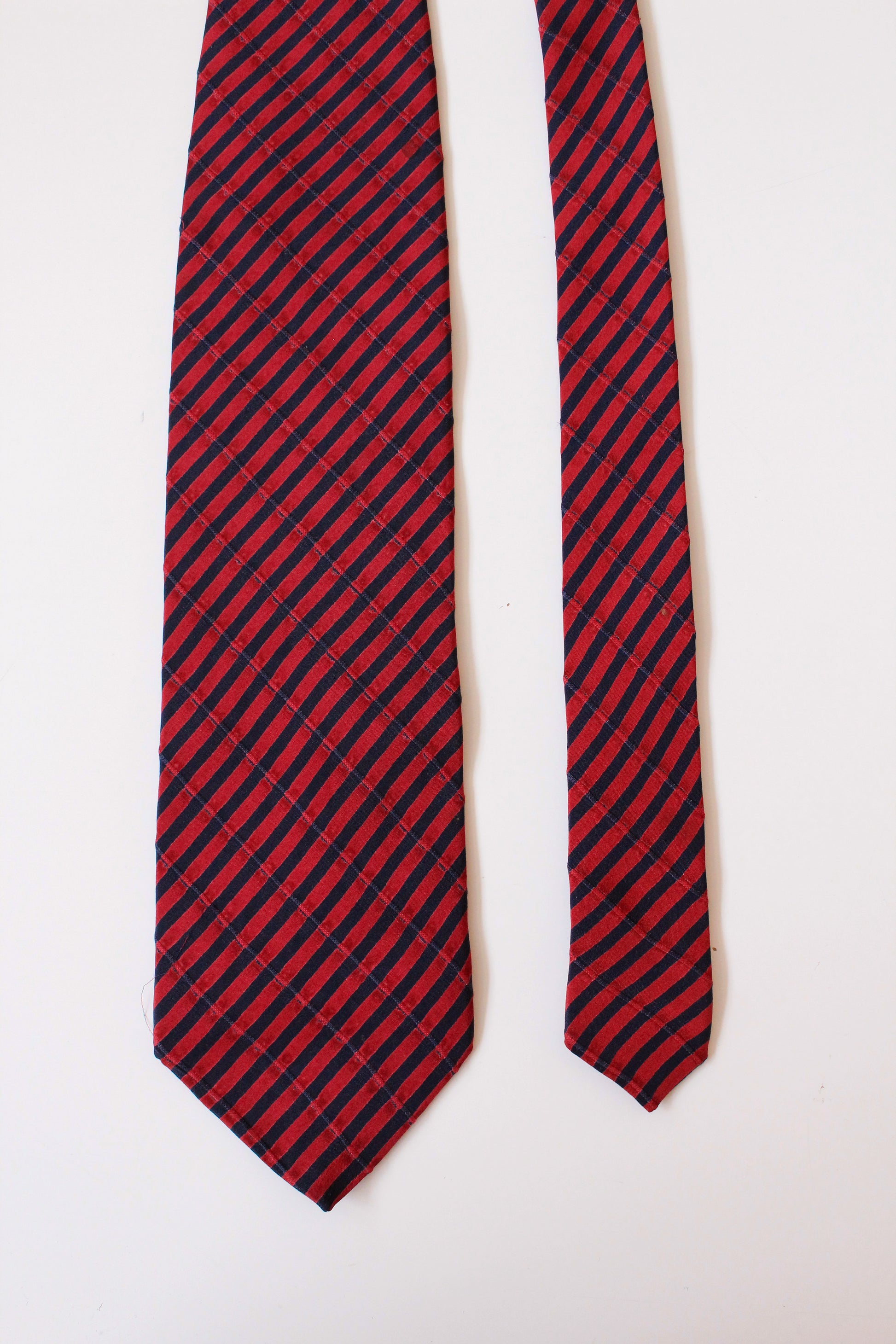 1990s Emporio Armani Red And Blue Striped Designer Tie