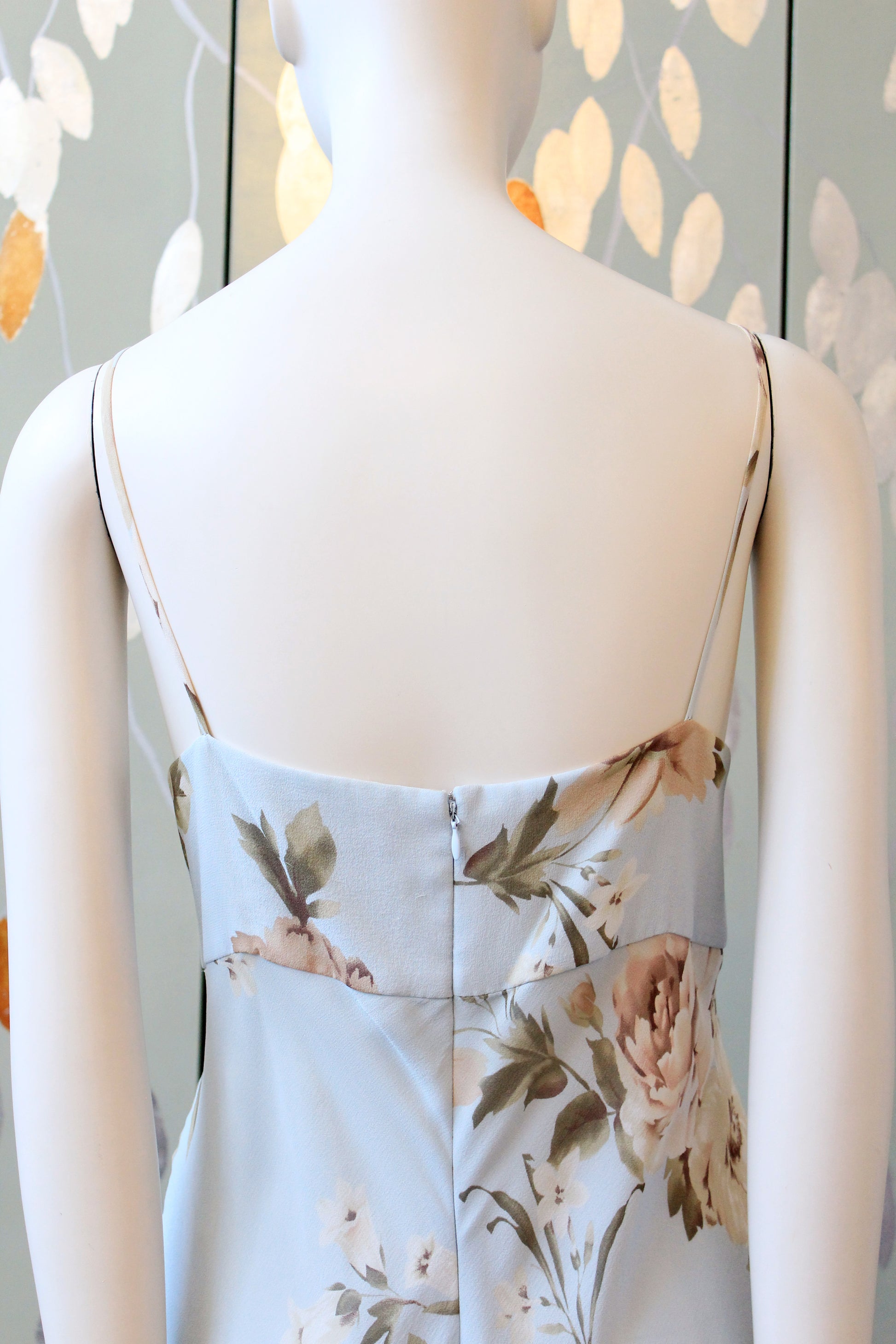 Early 2000s Ann Taylor Light Blue Floral Silk Dress, Medium 