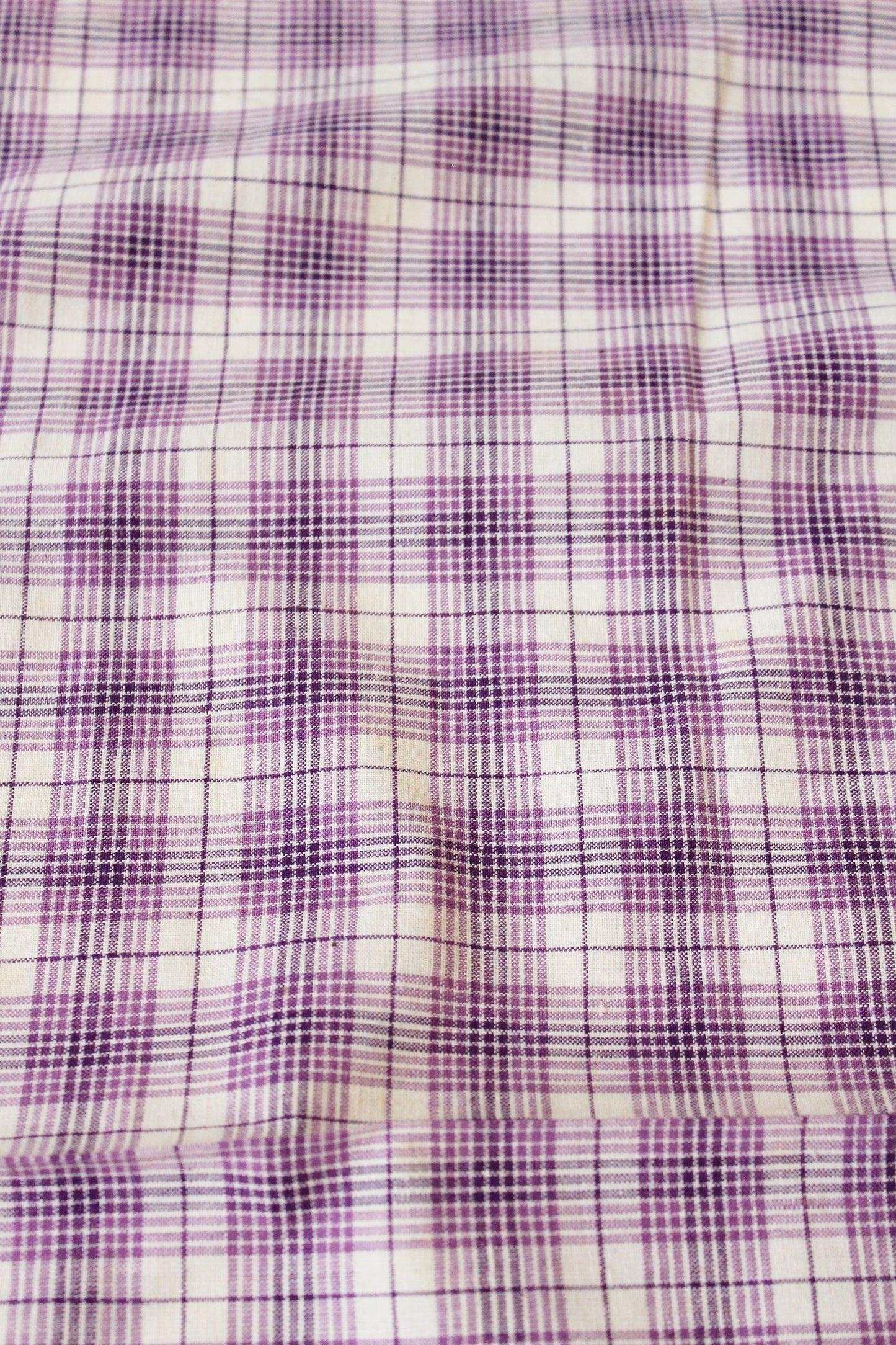 1920s Purple And White Plaid Cotton Sewing Fabric, 9.5 Yards
