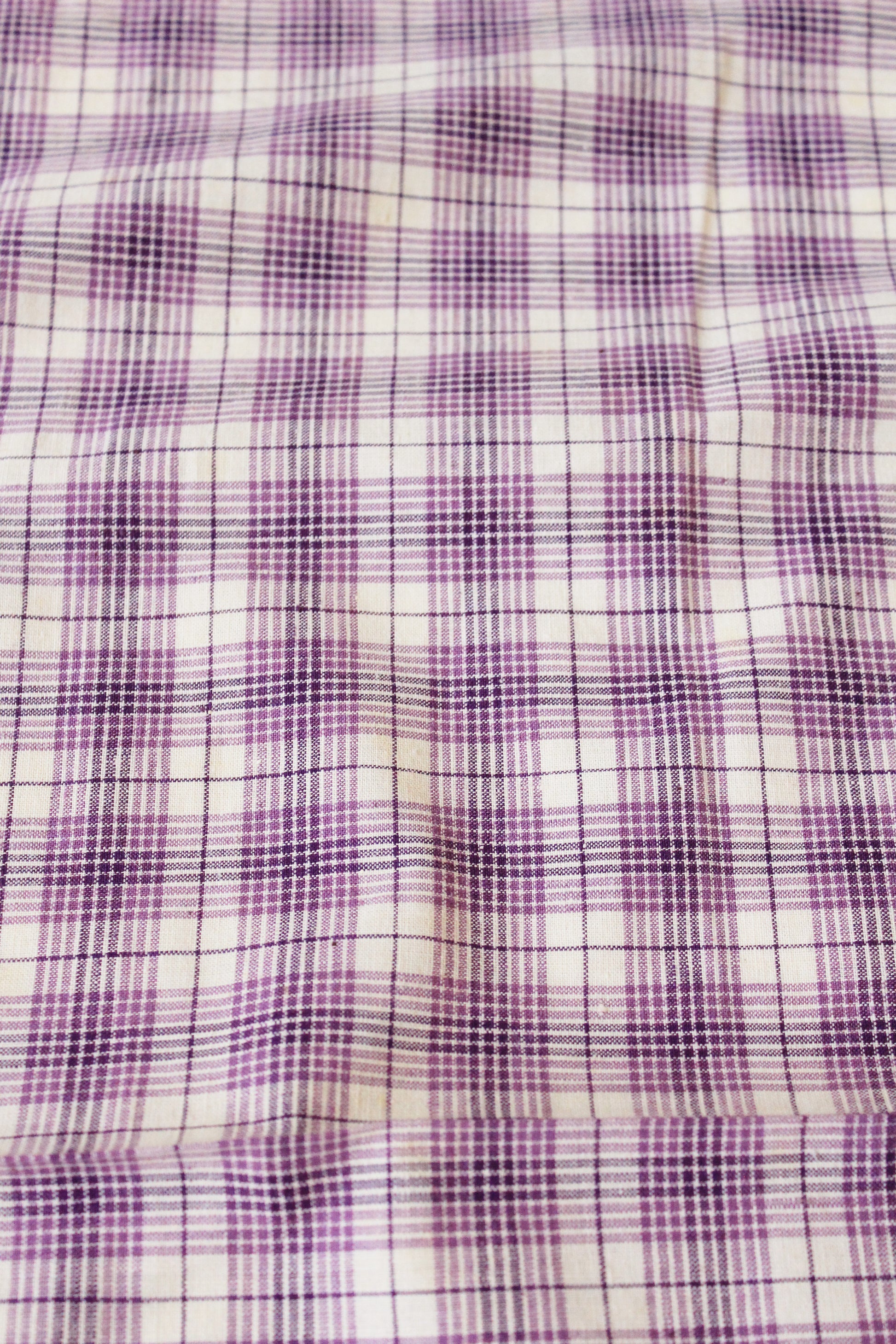 1920s Purple And White Plaid Cotton Sewing Fabric, 9.5 Yards