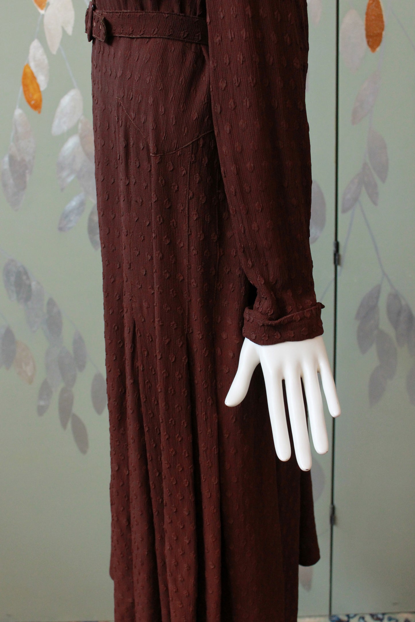 1940s Dark Cinnamon Long Sleeve Dress, Large 