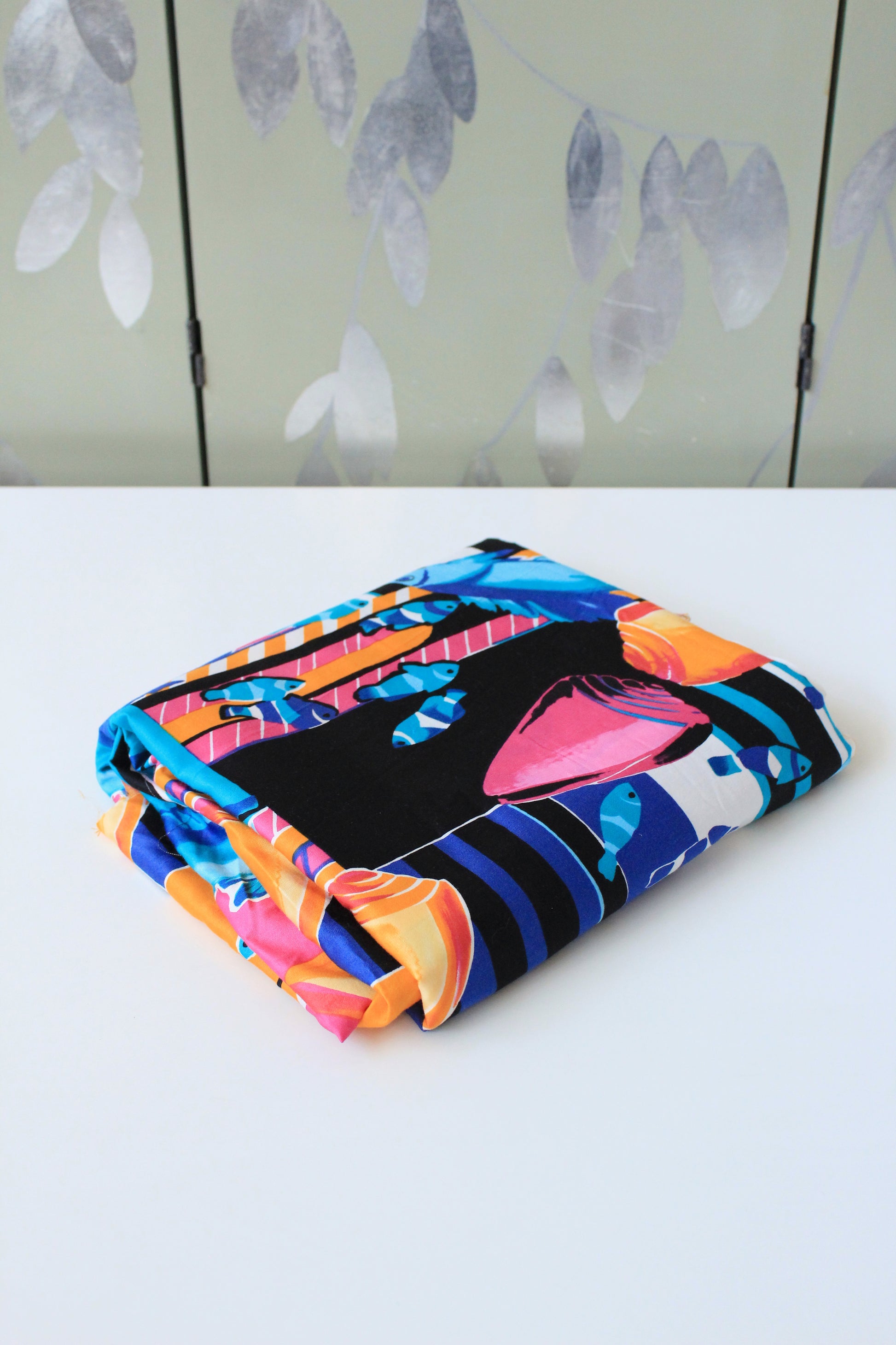 Vintage 1990s Multicoloured Fish And Shells Cotton Fabric, 3.5 Yards