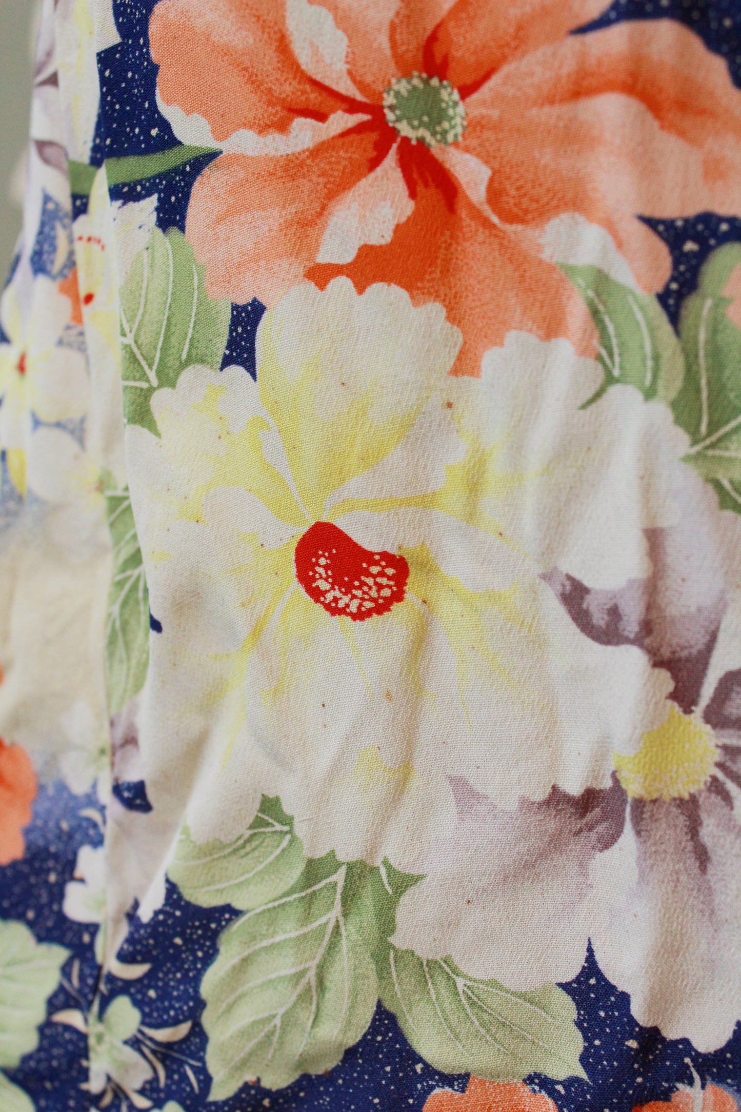 1930s Bias Cut Yellow And Orange Floral Gown With Train, Small