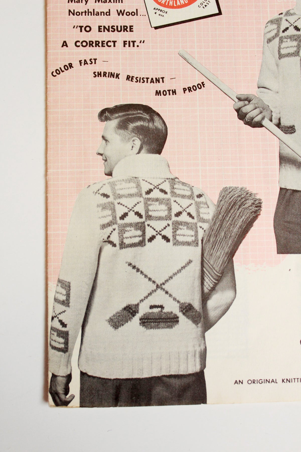 1950s Mary Maxim Mens 4 ply Kitting Pattern 427, Curling Cardigan