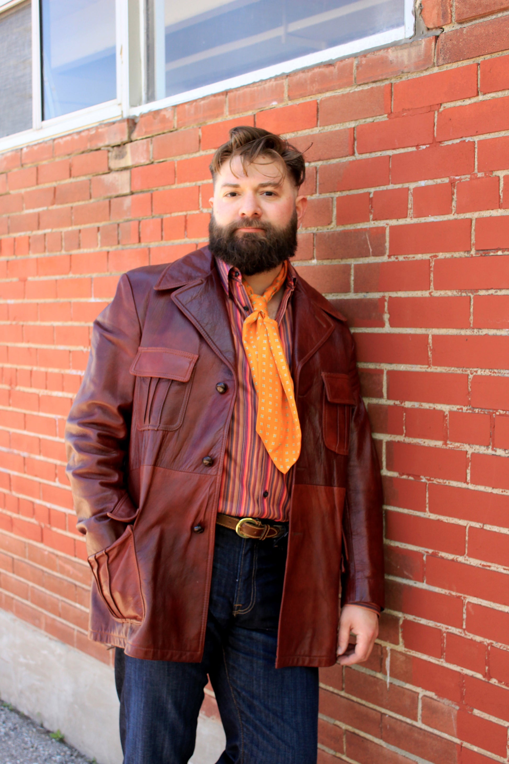 Vintage 1970s Burgundy Red Leather Men's Belted Jacket, Mac-Mor