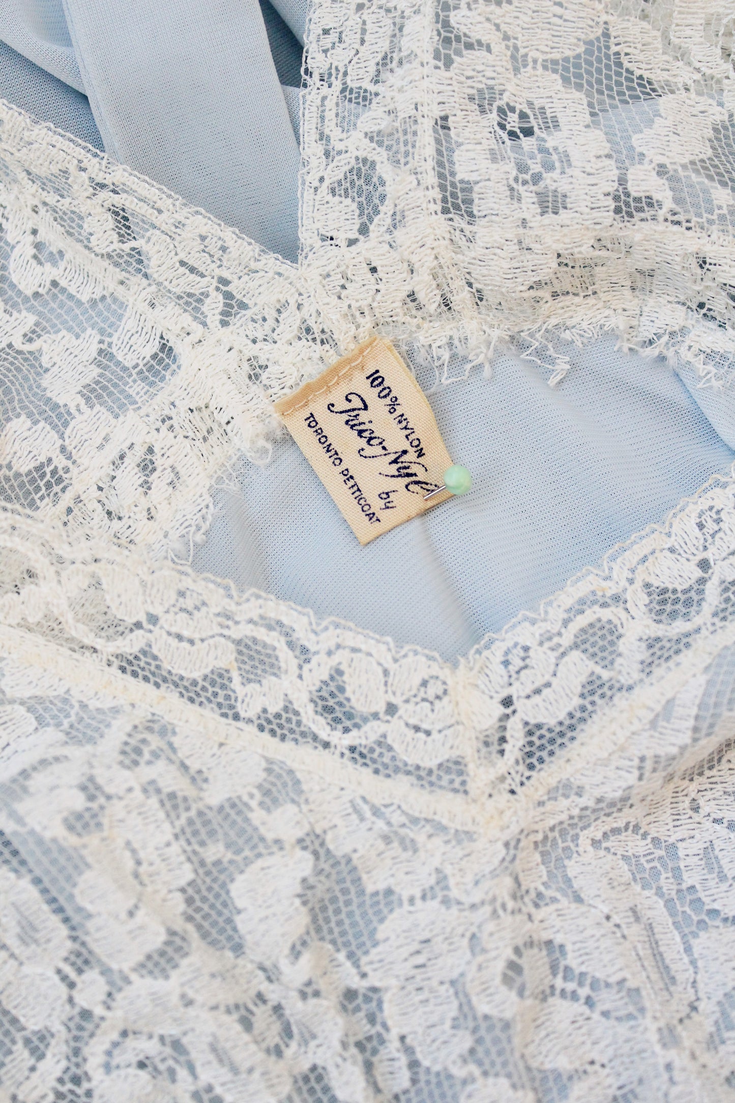 1950s Light Blue Ankle Length Nightgown With Lace Trim, Small