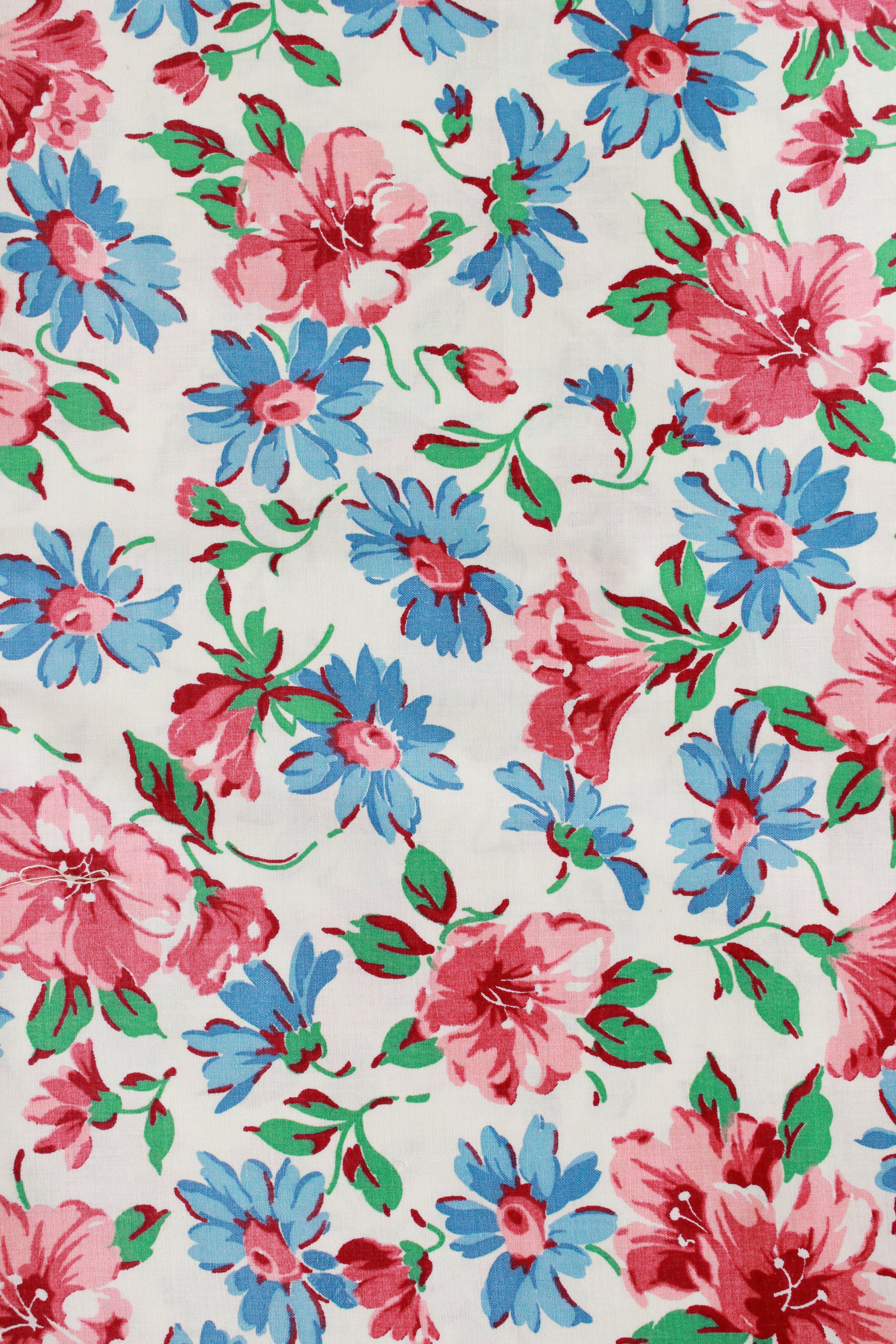 Vintage 1950s Pink And Blue Floral Cotton Sewing Fabric, 3.5 Yards