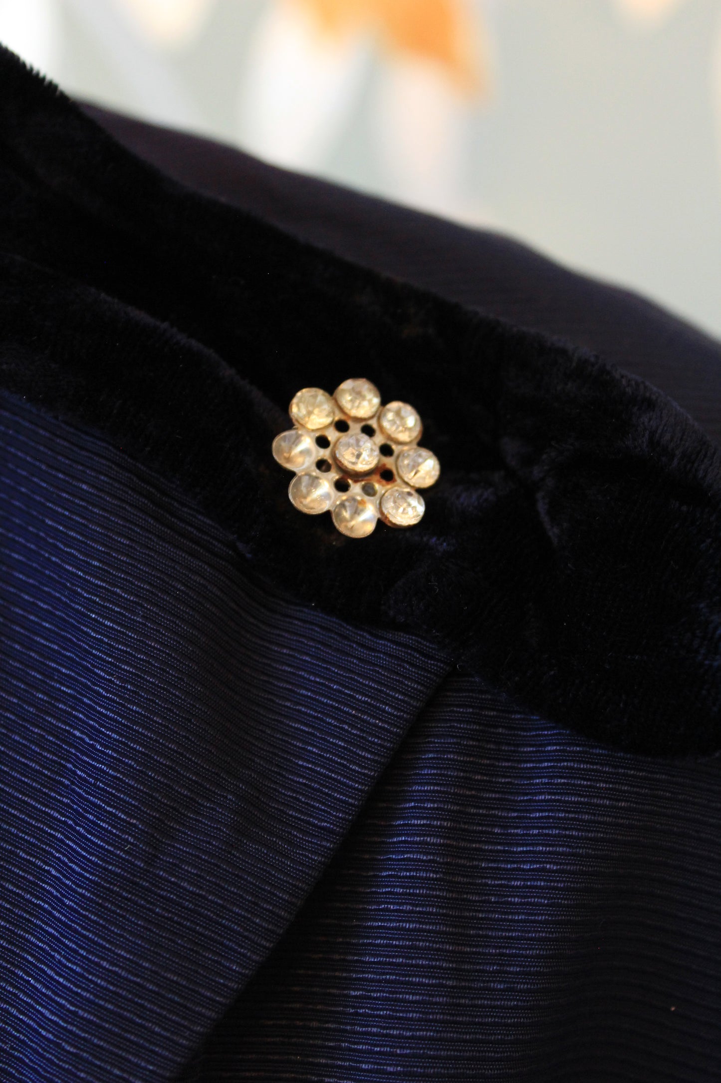 1950s Navy Short Sleeve Blue Dress With Velvet Collar Detail, Large
