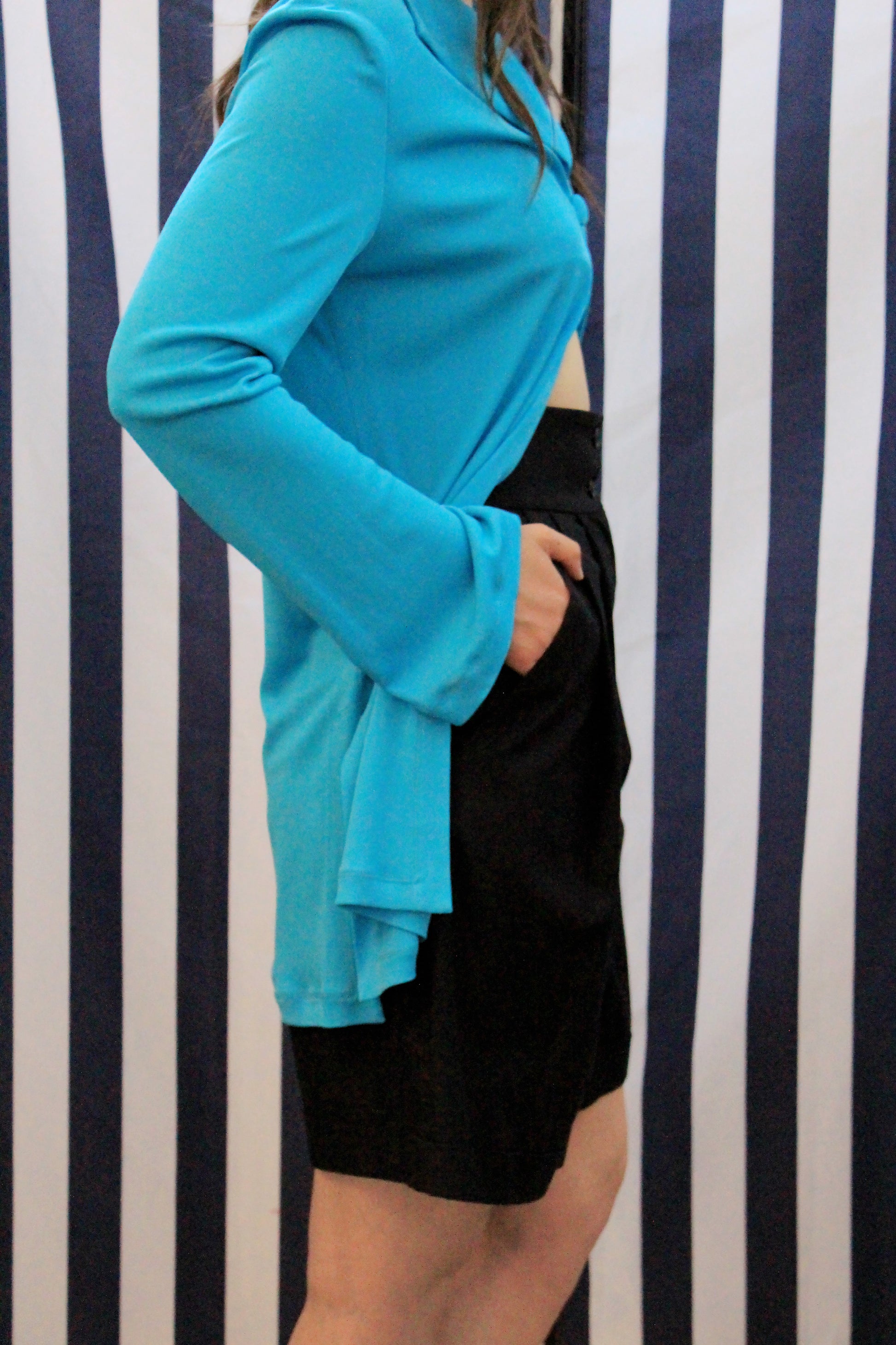 Vintage 1980s Deadstock Navy Blue Pleated Cuffed High Waist Bermuda Dress Shorts