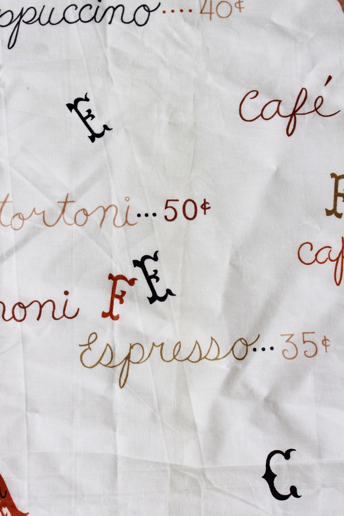 Vintage 1970s Cafe Espresso Border Print Sewing Fabric, 5.1 Yards