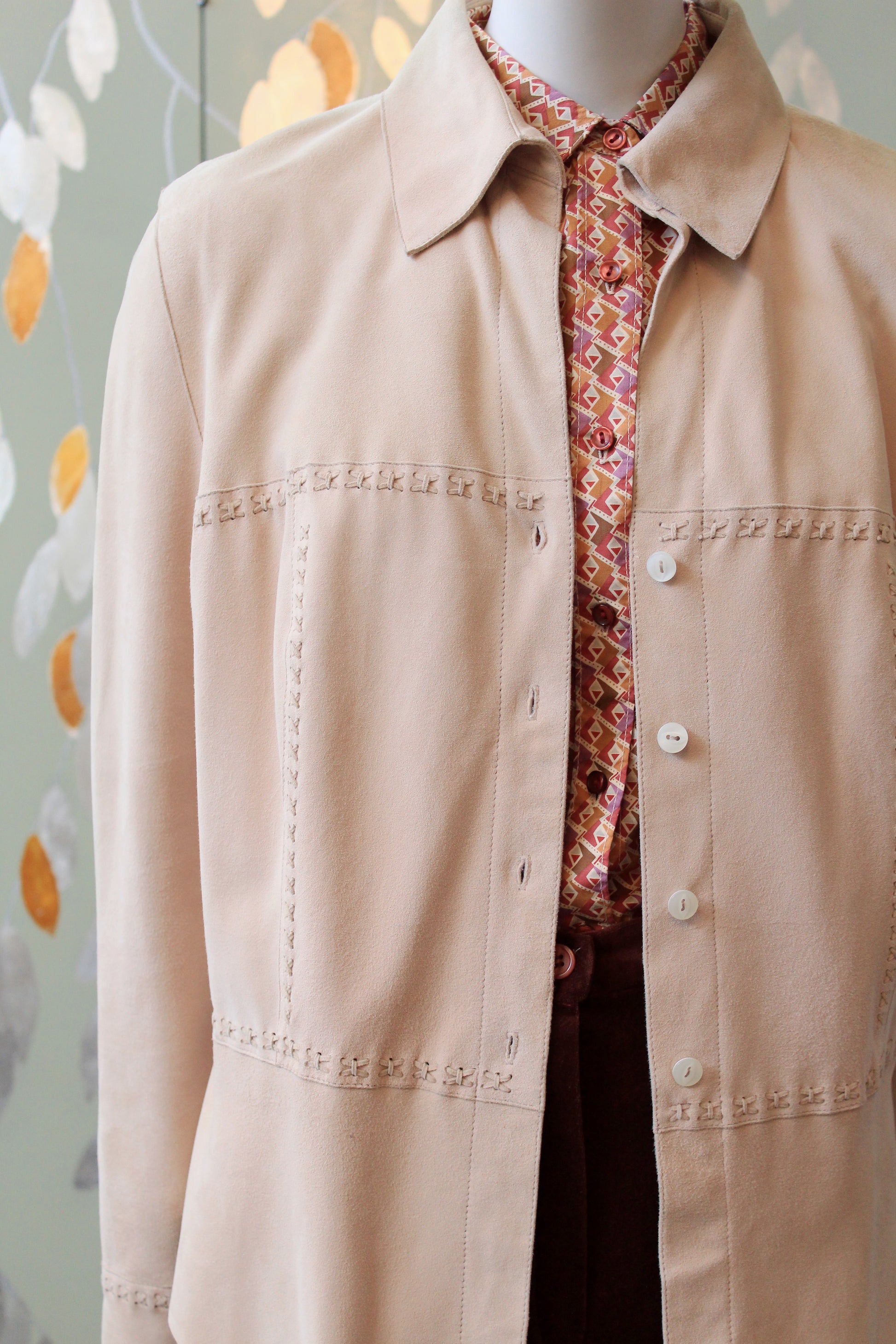2000s Leder Walter Beige blush pink Jacket With Stitching On The Back, Medium
