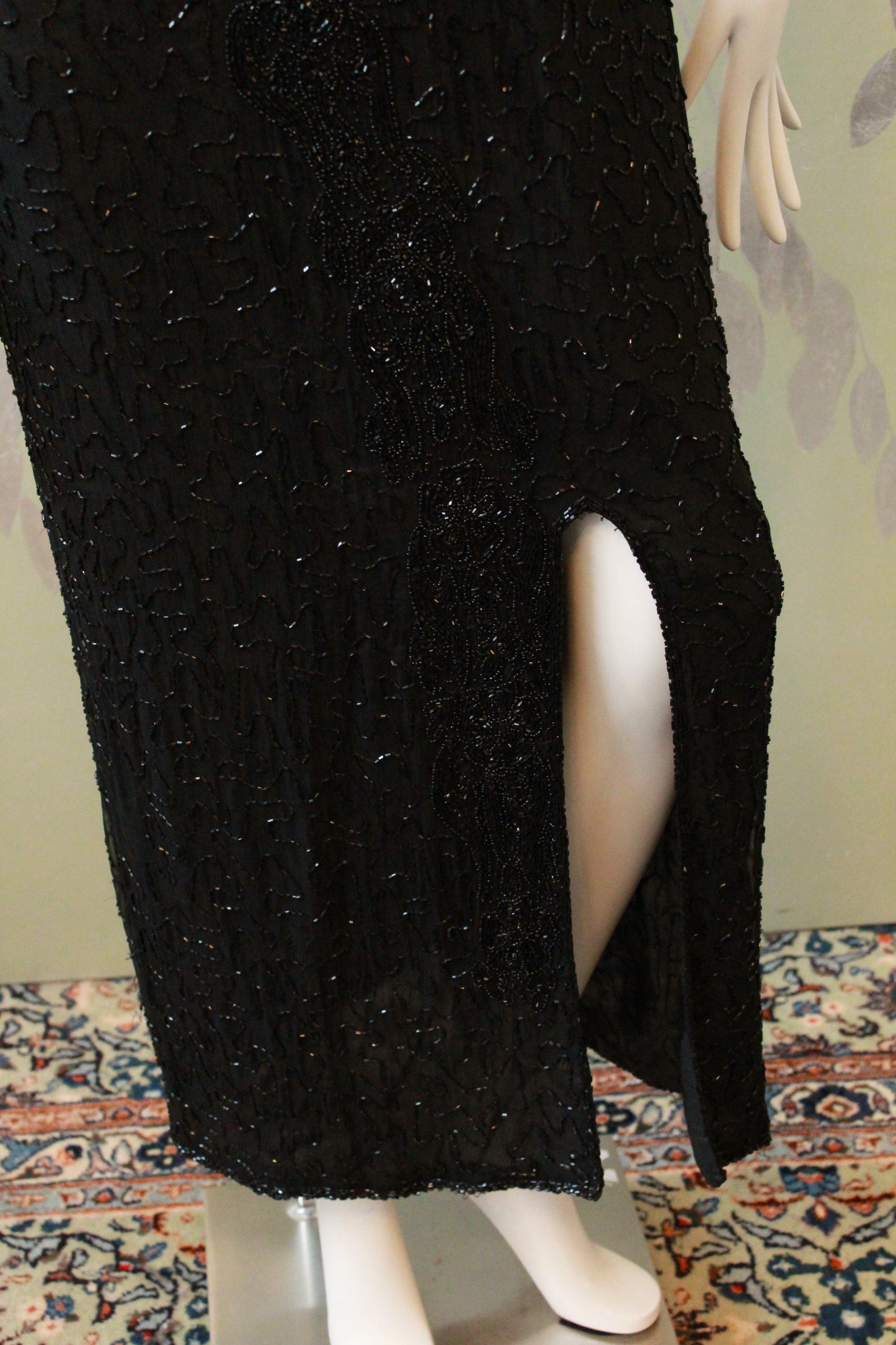 Vintage 1990s Beaded Silk Evening Gown With Slit, M