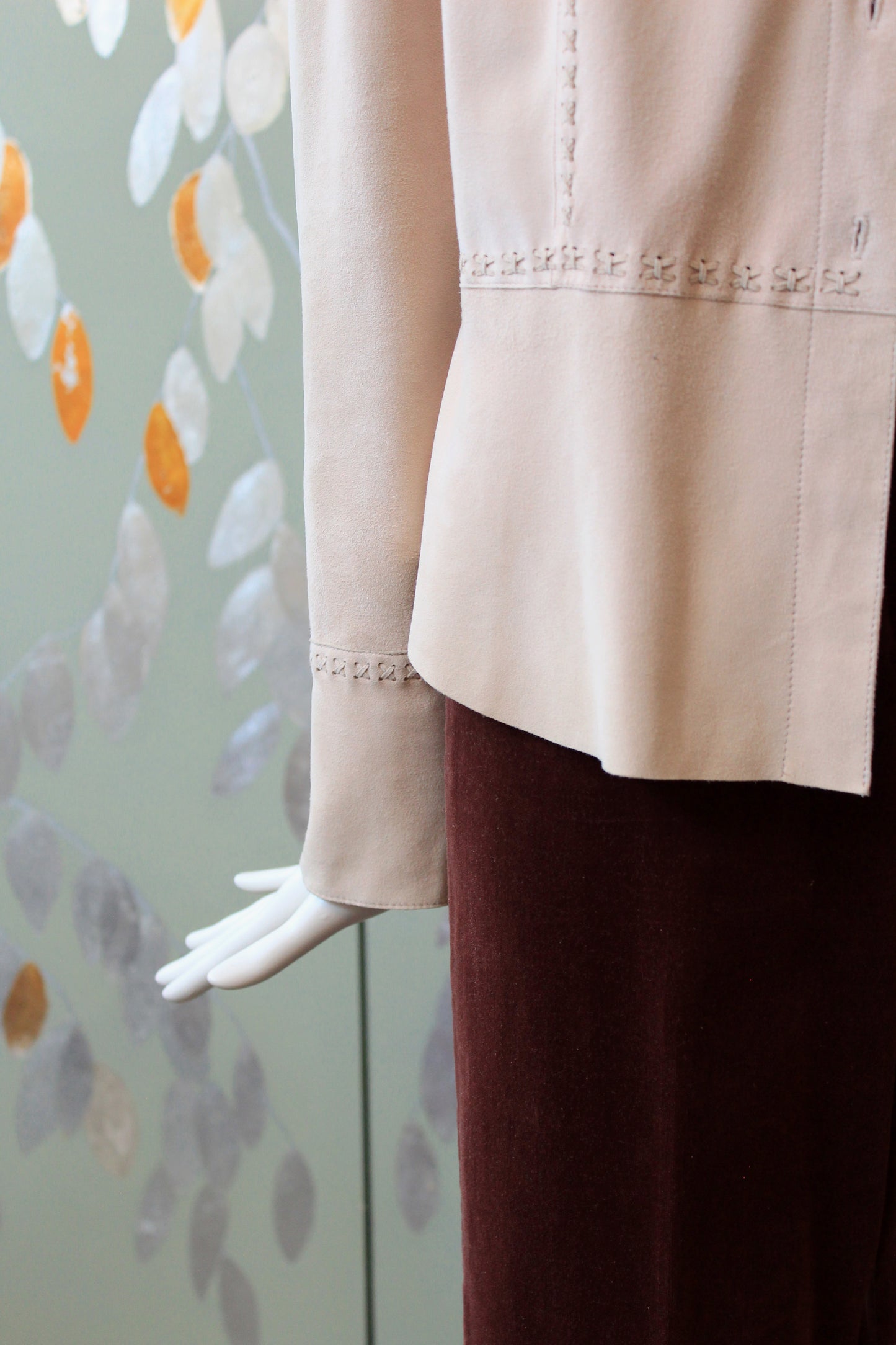 2000s Leder Walter Beige blush pink Jacket With Stitching On The Back, Medium