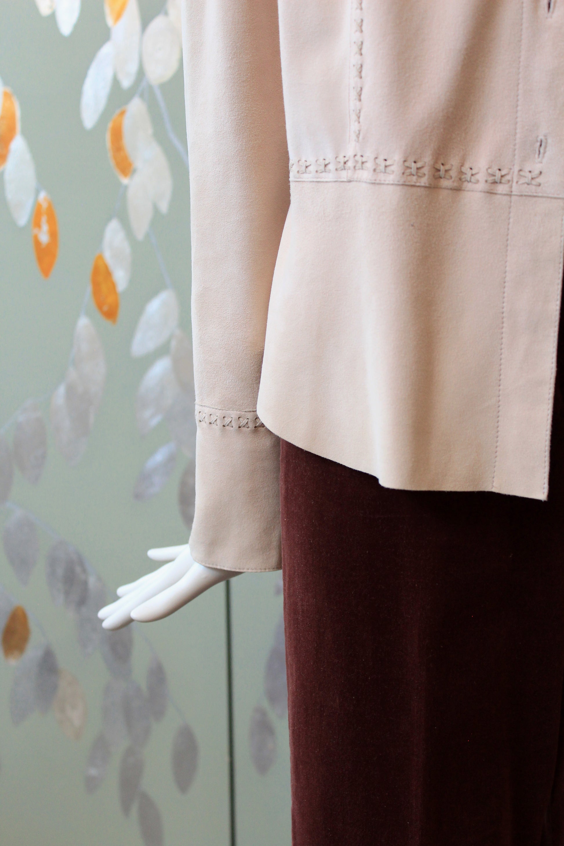 2000s Leder Walter Beige blush pink Jacket With Stitching On The Back, Medium