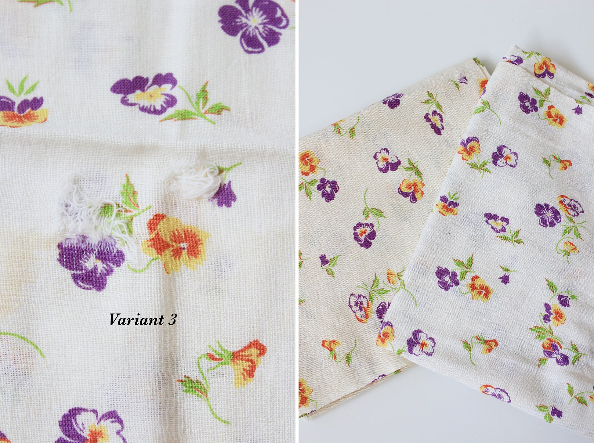 1940s Cream, Orange And Purple Illustrated Floral Feedsack , Vintage Summer Sewing/Quilting Fabric